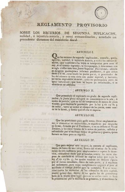 REGLAMENTO PROVISORIO SOBRE LOS RECURSOS DE SEGUNDA SUPLICACION...[caption title].