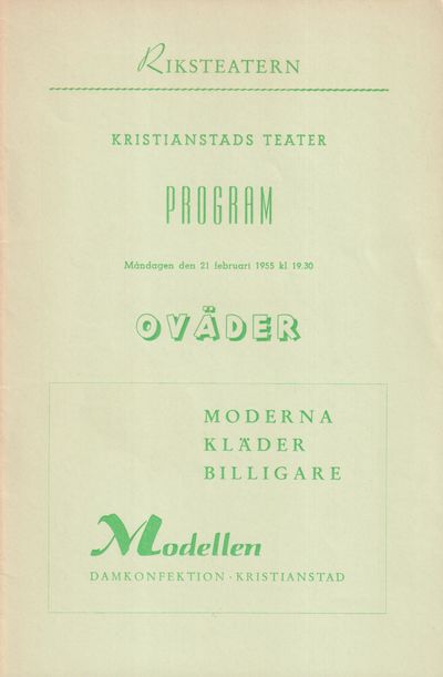 Kristianstads teater. Program. Måndagen den 21…