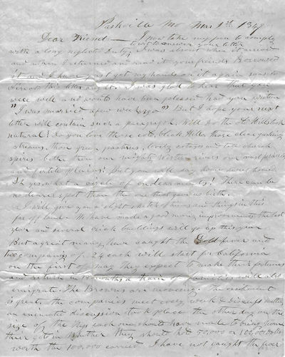 Autograph Letter Signed, Parkville, Missouri, March 1, 1849 to Rev. C. D. Herbert, Ellsworth, Maine