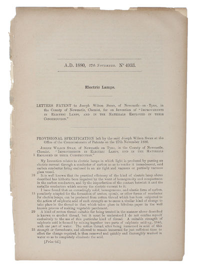 (1) Electric Lamps. Letters Patent for an…