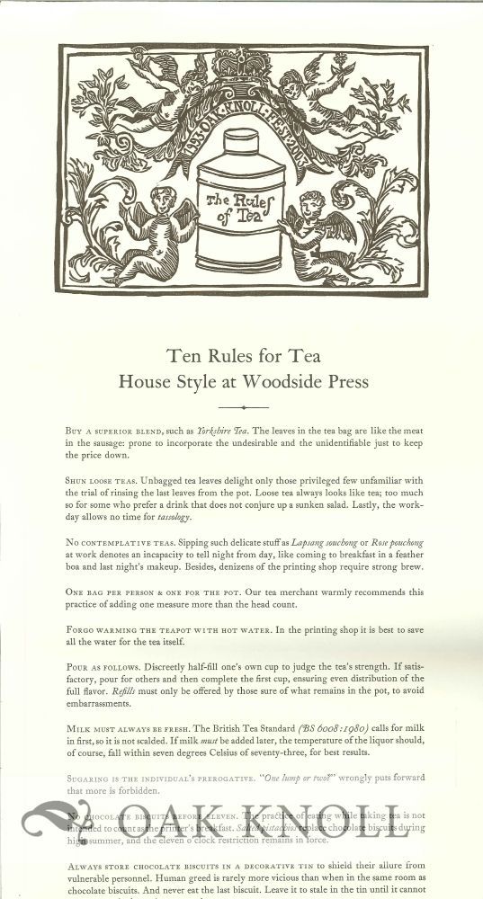 TEN RULES FOR TEA HOUSE STYLE AT WOODSIDE PRESS