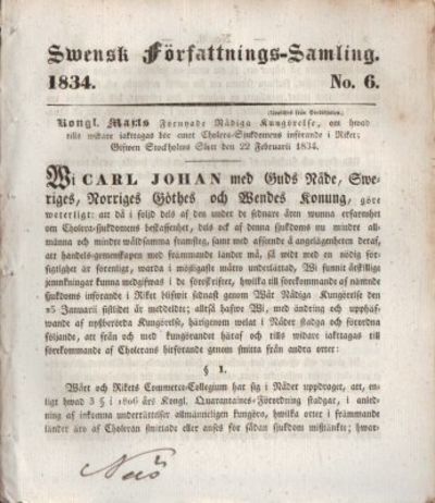 Swensk Författnings-Samling No. 6. 1834. Kongl.…