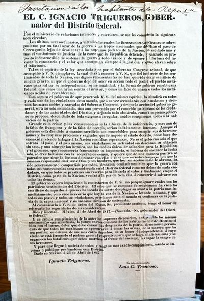 El C. Ignacio Trigueros ...  para el ministerio de relaciones interiores ... Últimos sucesos funestos, á virtud de los cuales las fuerzas norteamericanas ....