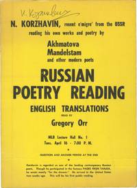 N. Korzhavin, recent emigre from the USSR reading his own works and poetry by Akhmatova...