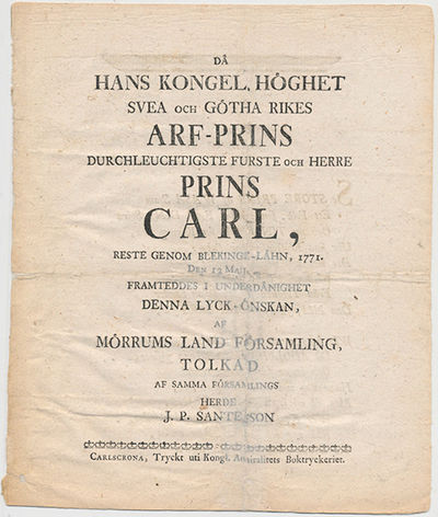 Då hans kongel. höghet Svea och Götha rikes…