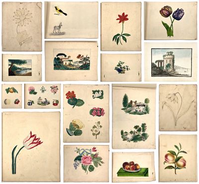 Thirty-One (31) Finely Wrought Botanical Paintings Charting Progress of Art Student at Girls' School in Portland, Maine c.1850