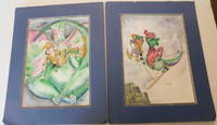 TWO ORIGINAL SIGNED WATERCOLOR PAINTINGS by the Children's book author and illustrator ANN GEDNEY, portraying the adventures of a young DRAGON.