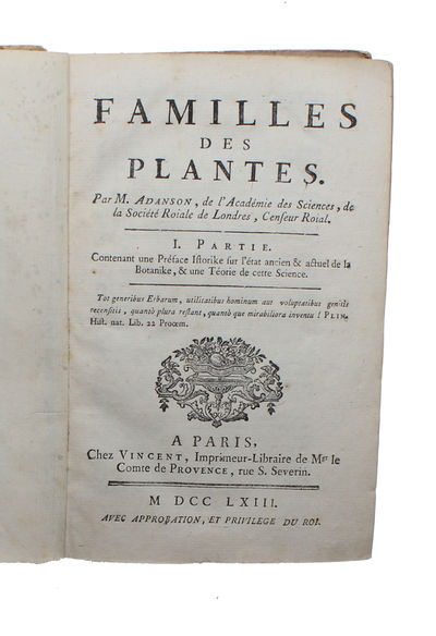 Familles des Plantes. I.- (II.) Partie. ( Contenant une Préface Historike sur l'état ancien & actuel de la Botanike, & une Théorie de cette Science). 2 Vols. (photo 5)
