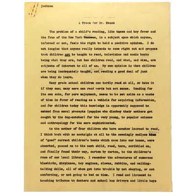 np, nd. Typescript of 5pp on yellow paper with pencil corrections. 4to. VG. Typescript of 5pp on yel...