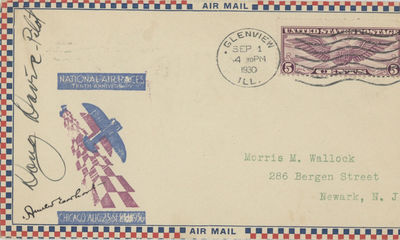 Red, White and Blue Airmail Cover Signed by Pioneer Aviatrix Amelia Earhart, Commemorating the Tenth National Air Races in 1930