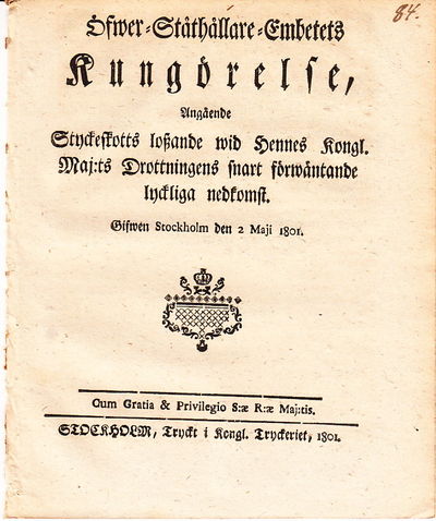 Öfwer-Ståthållare-Embetets Kungörelse, Angående…