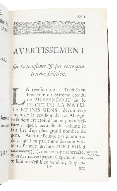 Les devoirs de l'homme, et du citoien, tels qu'ils lui sont prescrits par la loi naturelle. 2 parts. (+) Du pouvoir des souverains, et de la liberté de conscience. - [A MILESTONE IN THE HISTORY OF NATURAL LAW] (photo 3)