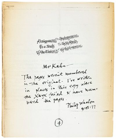 [Xeroxed Reproduction] Prolegomena to a Study of the Universe [Inscribed and Signed, maybe to Lloyd Kahn?]