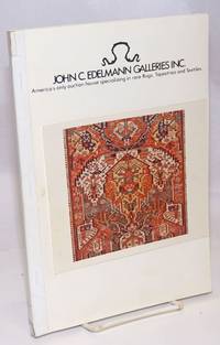 image of John C. Edelmann Galleries, Inc.: America's only auction house specializing in rare Rugs, Tapestries and Textiles. Auction: Part I: October 24, 1981 at 10 A.M. Middle Eastern Jewlery, Turkoman, Caucasian, Perisian and Nomadic Rugs, Textiles and a Large Selection of Carpets. Part II: Octover 24, 1981 at 2 P.M. Turkoman, Caucasian, Persian and Nomadic Rugs, Textiles, Related Books and a Large Selection of Carpets