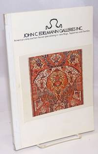 John C. Edelmann Galleries, Inc.: America's only auction house specializing in rare Rugs, Tapestries and Textiles. Auction: Part I: October 24, 1981 at 10 A.M. Middle Eastern Jewlery, Turkoman, Caucasian, Perisian and Nomadic Rugs, Textiles and a Large Selection of Carpets. Part II: Octover 24, 1981 at 2 P.M. Turkoman, Caucasian, Persian and Nomadic Rugs, Textiles, Related Books and a Large Selection of Carpets