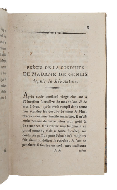 Precis de la conduite de Madame de Genlis depuis la revolution. Suivi d'une lettre à Mr. De Chartres & de reflexions sur la critique. (photo 3)