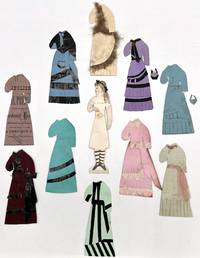 5" Handmade c.1870 Paper Doll with Decorated Paper, Lace Paper, Feather Trim