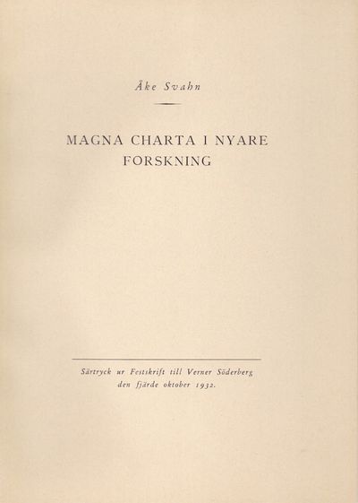 Magna Charta i nyare forskning. Särtryck ur…