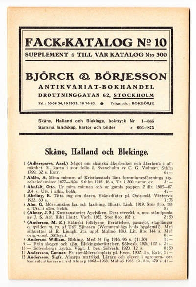 Björck & Börjesson. Fack-katalog No. 10.…