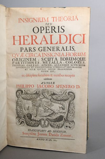 Insignium theoria seu operis heraldici pars generalis, quæ circa insignia, horum originem, scuta eorumque partitiones, metalla, colores, figuras, galeas, apices, aliasque scutorum appendices et consectaria studioso historiarum et vitæ civilis nosse proficuum visum est, ex disciplina fecialium & moribus receptis. (photo 2)