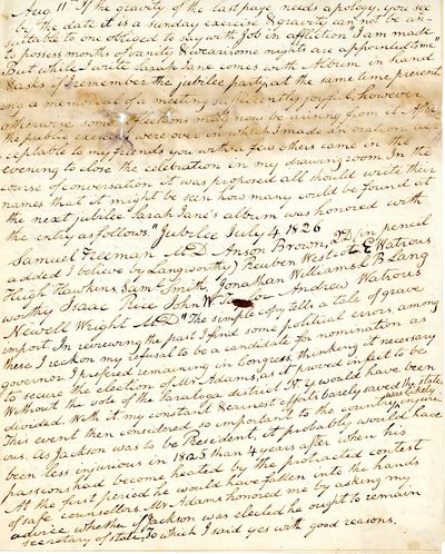 Autograph Letter Signed, Aug. 11-14 [1830?] to Samuel Freeman, Saratoga Springs, New York
