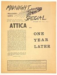 image of Midnight Special: prisoners news. Vol. 2 no. 7 (September 1972). Attica... One year later