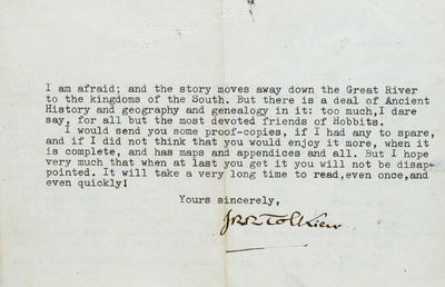 Typed Letter Signed [TLS] introducing The Lord of the Rings