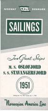 Original 1951 Eastbound Sailing Schedule for the M. S. Oslofjord and S. S. Stavangerfjord