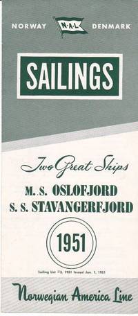 cover of Original 1951 Eastbound Sailing Schedule for the M. S. Oslofjord and S. S. Stavangerfjord