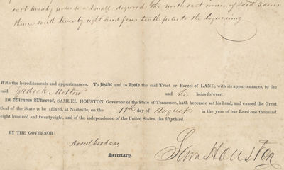 Ornate Document Signed by Sam Houston During His Brief Time as Governor of Tennessee