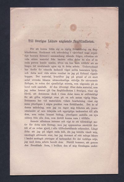 Till Sveriges läkare angående färgblindheten.