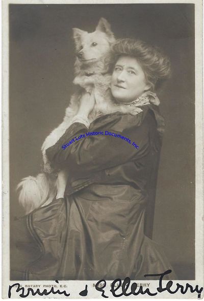A Photograph Signed By Ellen Terry And Dog