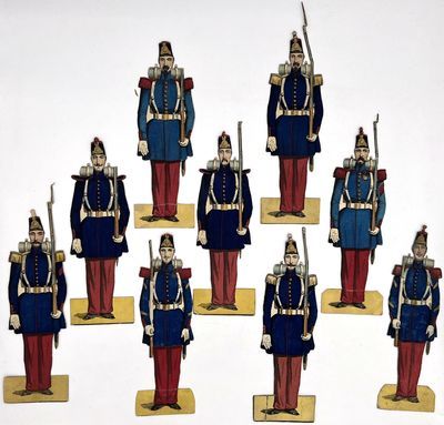 Group of 9 Gouache Wentzel (?) Paper French Infantry Soldiers 1870s