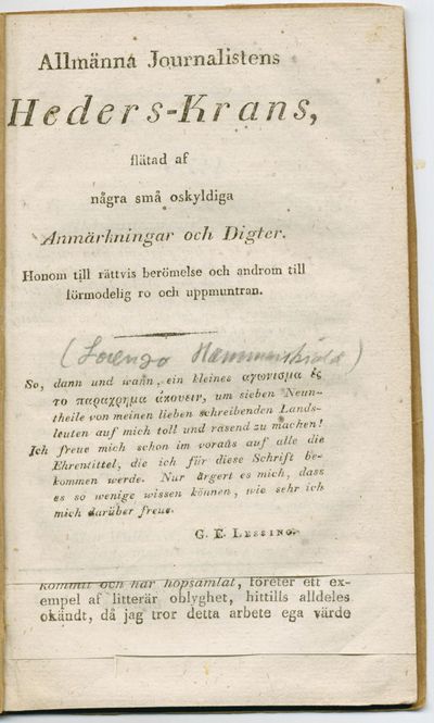 Allmänna journalistens heders-krans, flätad af…