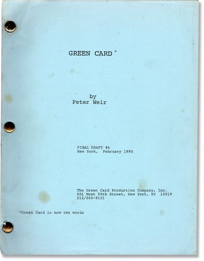 New York: The Green Card Production Company, 1990. Sixth Final Draft script for the 1990 film. Copy ...