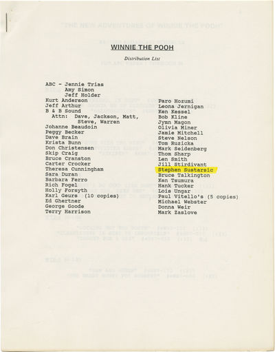 The New Adventures of Winnie the Pooh (ABC Broadcasting schedule for the 1988 to 1989 television series)