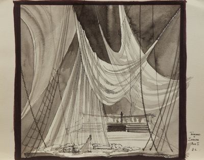 Tristan und Isolde, an opera. 6 original set designs by the noted American artist Robert Perdziola (born 1961), two dated April 1983m one signed with the artist's initials, the others unsigned