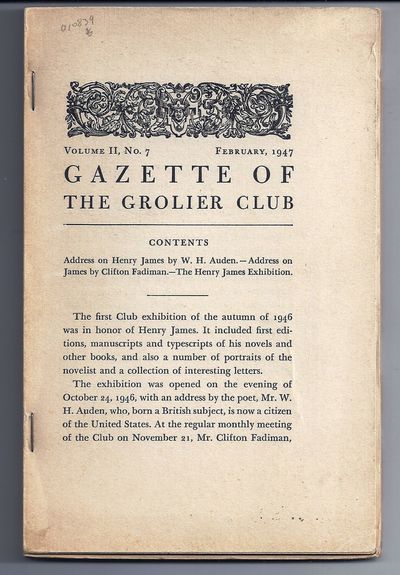 GAZETTE OF THE GROLIER CLUB: "Address on Henry James"