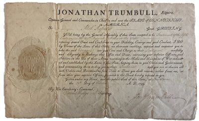 Jonathan Trumbull Jr. Signed Militia Appointment Documenting Connecticut's Military Chain of Command, 1799