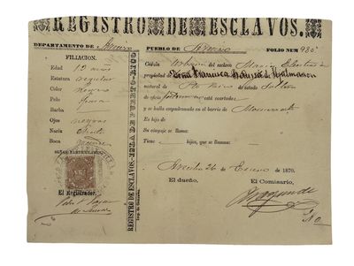 Slave registry document titled 