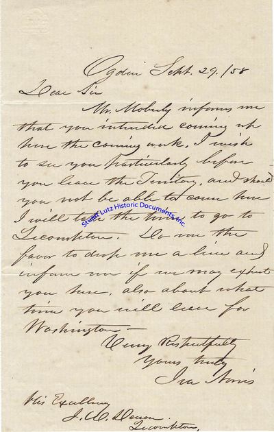 A Letter From Kansas Territory During The Bleeding Kansas Period To Governor Denver