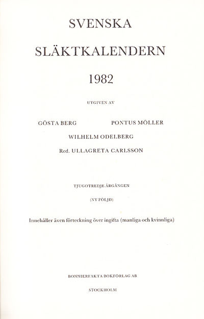 Svenska släktkalendern 1982. Utgiven av Gösta…
