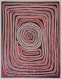 ABSTRACT RED, BLACK AND WHITE DOTS