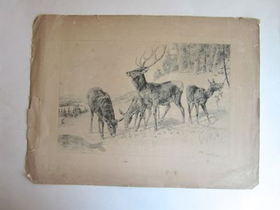 Original Ink Drawing of Four Elk