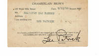 Talent Agent &amp; Producer CHAMBERLAIN BROWN&#039;S commission agreement card SIGNED by the American stage &amp; screen actress LEE PATRICK. de Patrick, Lee (1901-1982). American stage & screen actress who acted opposite Fred Astaire on stage and played the role of Sam Spade's Assistant in "The Maltese Falcon - 1928.