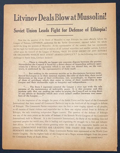 Litvinov deals blow at Mussolini! Soviet Union leads fight for defense of Ethiopia! [handbill]