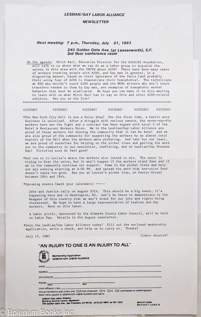 Lesbian/Gay Labor Alliance Newsletter [two issues