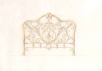 Original pencil and watercolor design for ornamental brass bedstead
