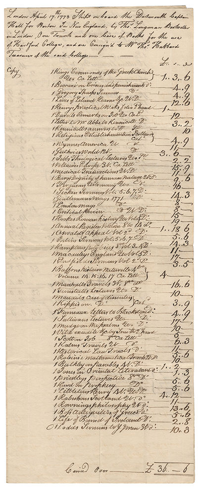 1773: Harvard Orders British Books Amidst Strife with Britain, Delivered by a Ship that Later that Year was Central to the Boston Tea Party