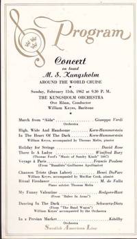 1962 Souvenir Program from a Concert on Board the Crusie Ship M. S.  Kungsholm